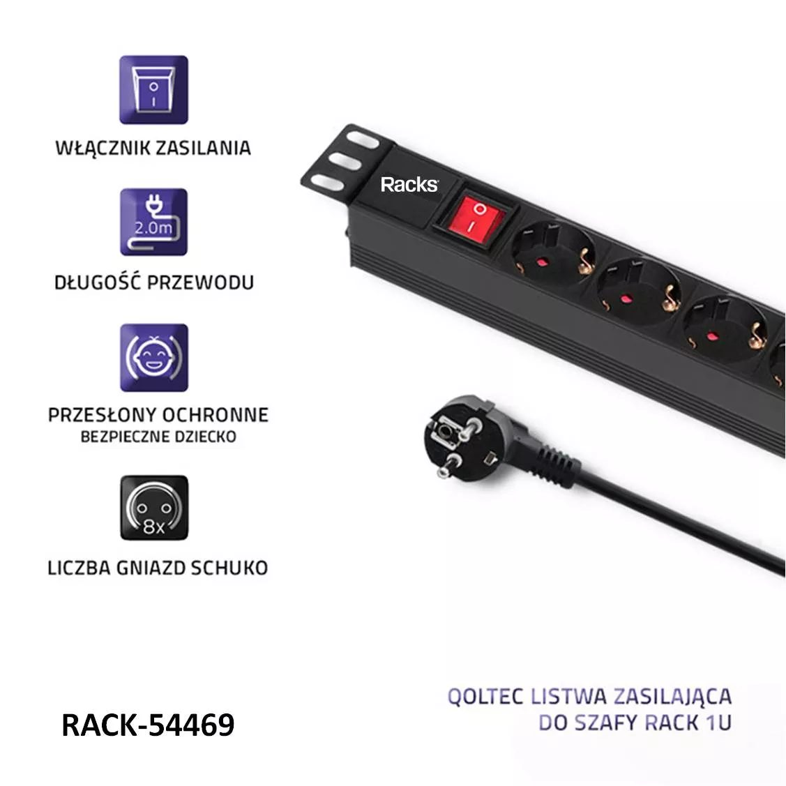 Regleta con 8 salidas Schuko para Rack de 19"
