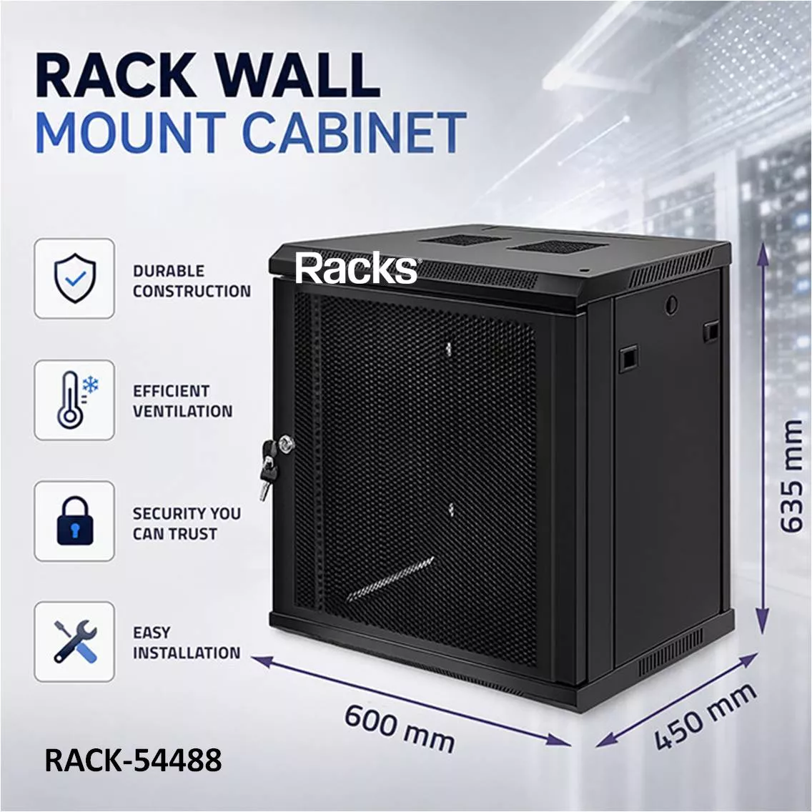 Armario Rack de pared 19" 12U 600x635x450mm