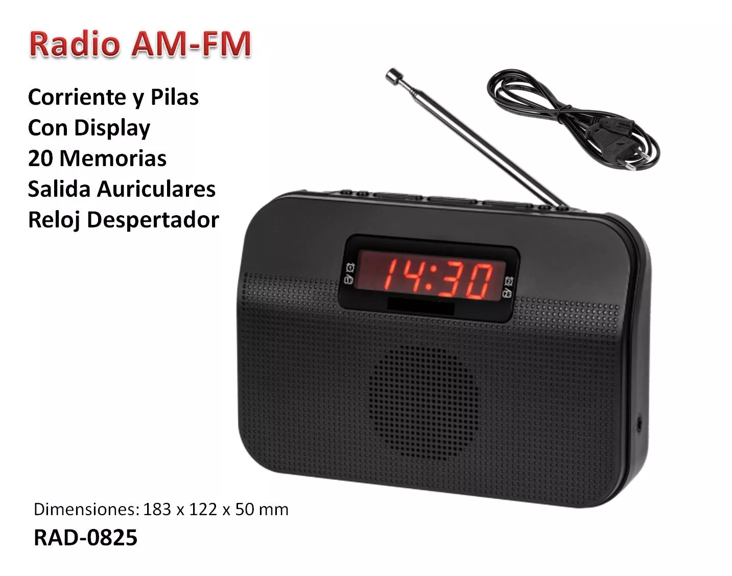 Radio AM-FM Pilas y Corriente Con Despertador