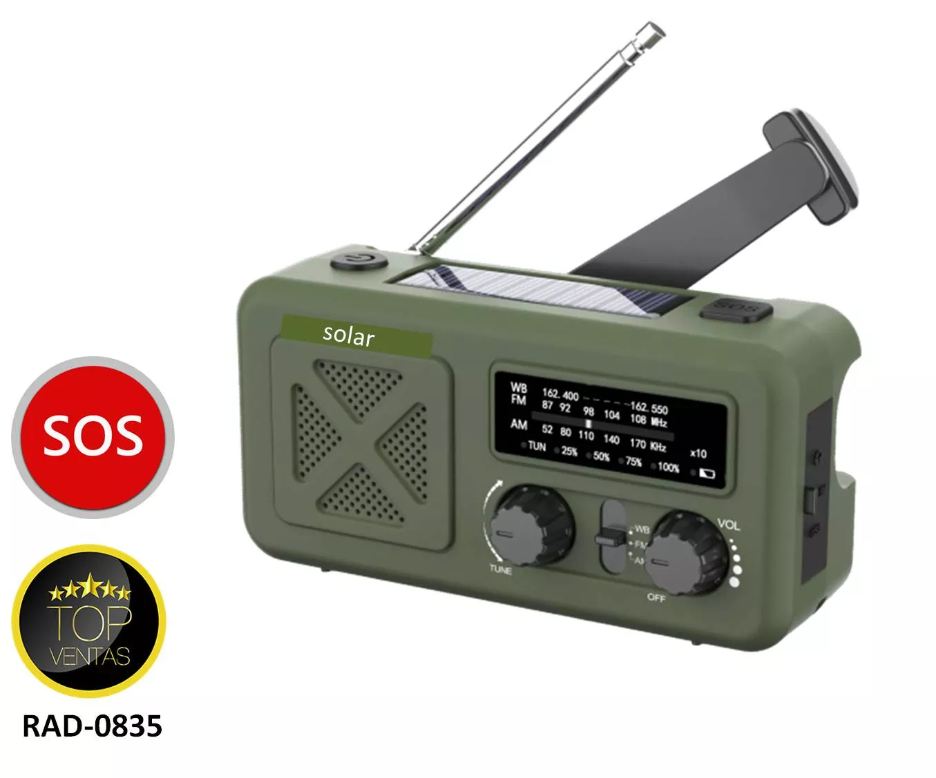 Radio Emergencia SOS Solar con Dinamo Bateria 2000mA