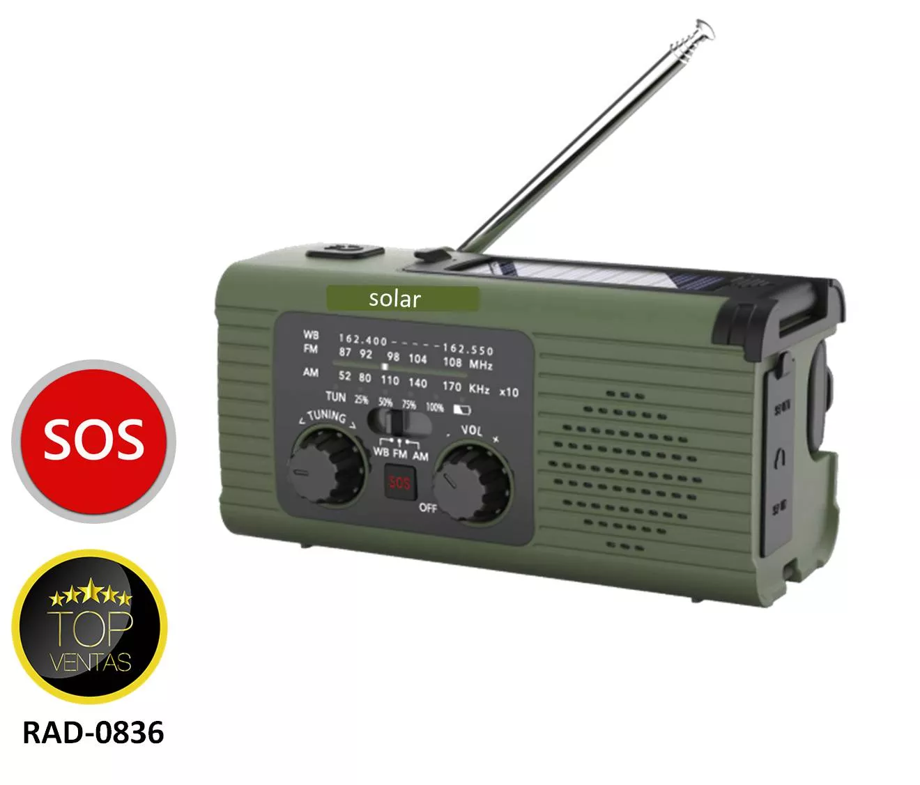 Radio Emergencia SOS Solar con Dinamo Bateria 5000mA