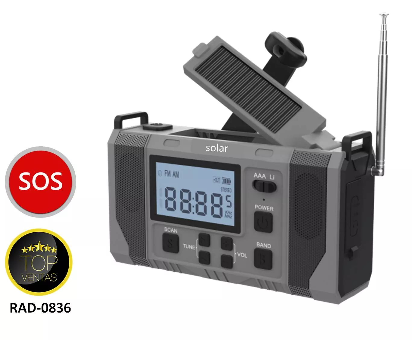 Radio Emergencia SOS Solar con Dinamo Bateria 10000mA