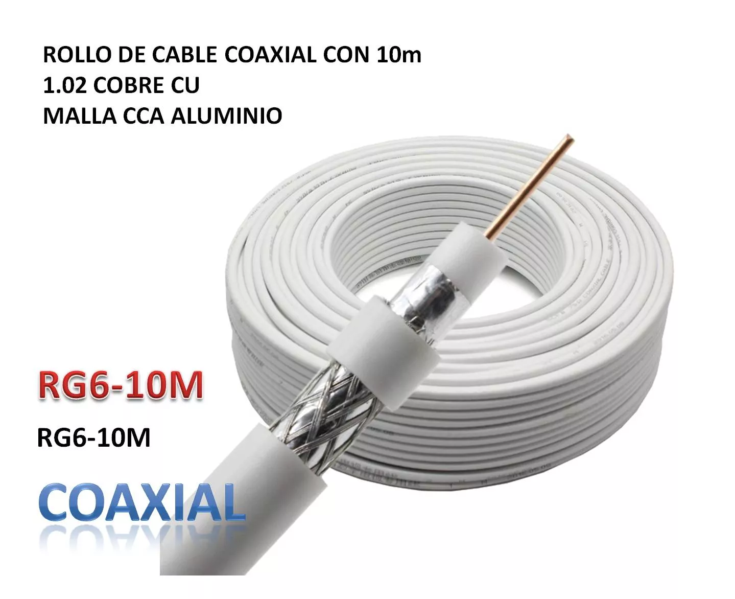 Rollo de cable coaxial 1.02CU y Malla CCA 10M
