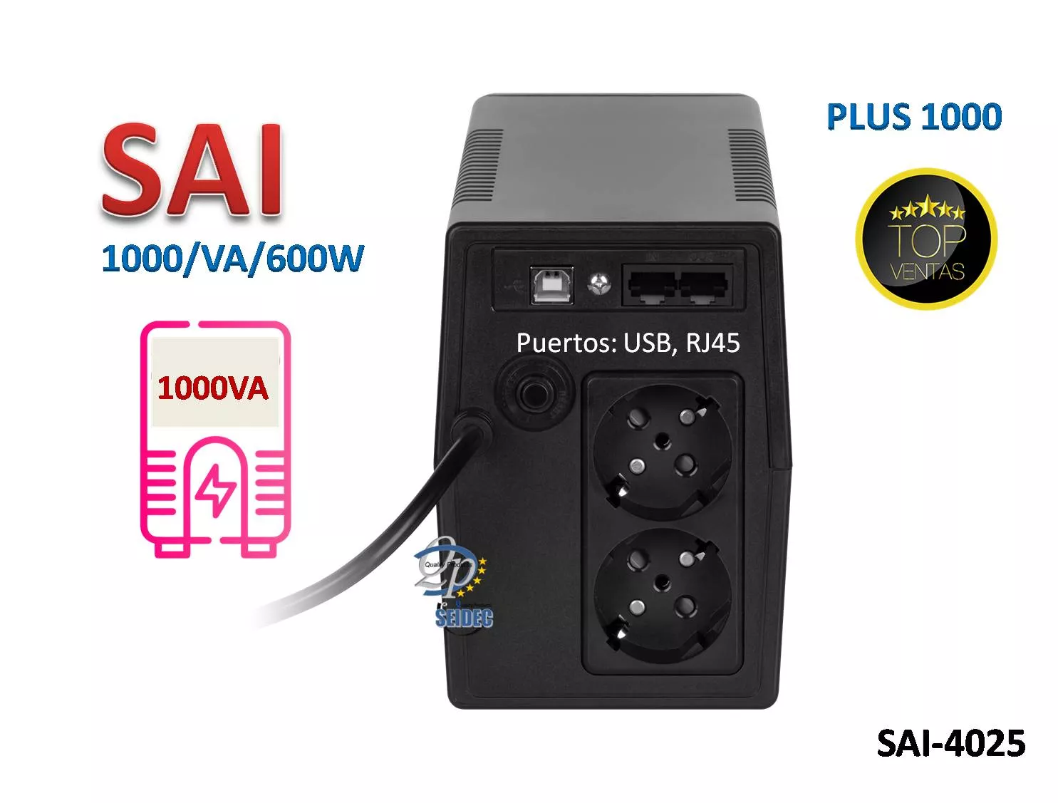 SAI UPS 1000VA 600W Con Pantalla LCD