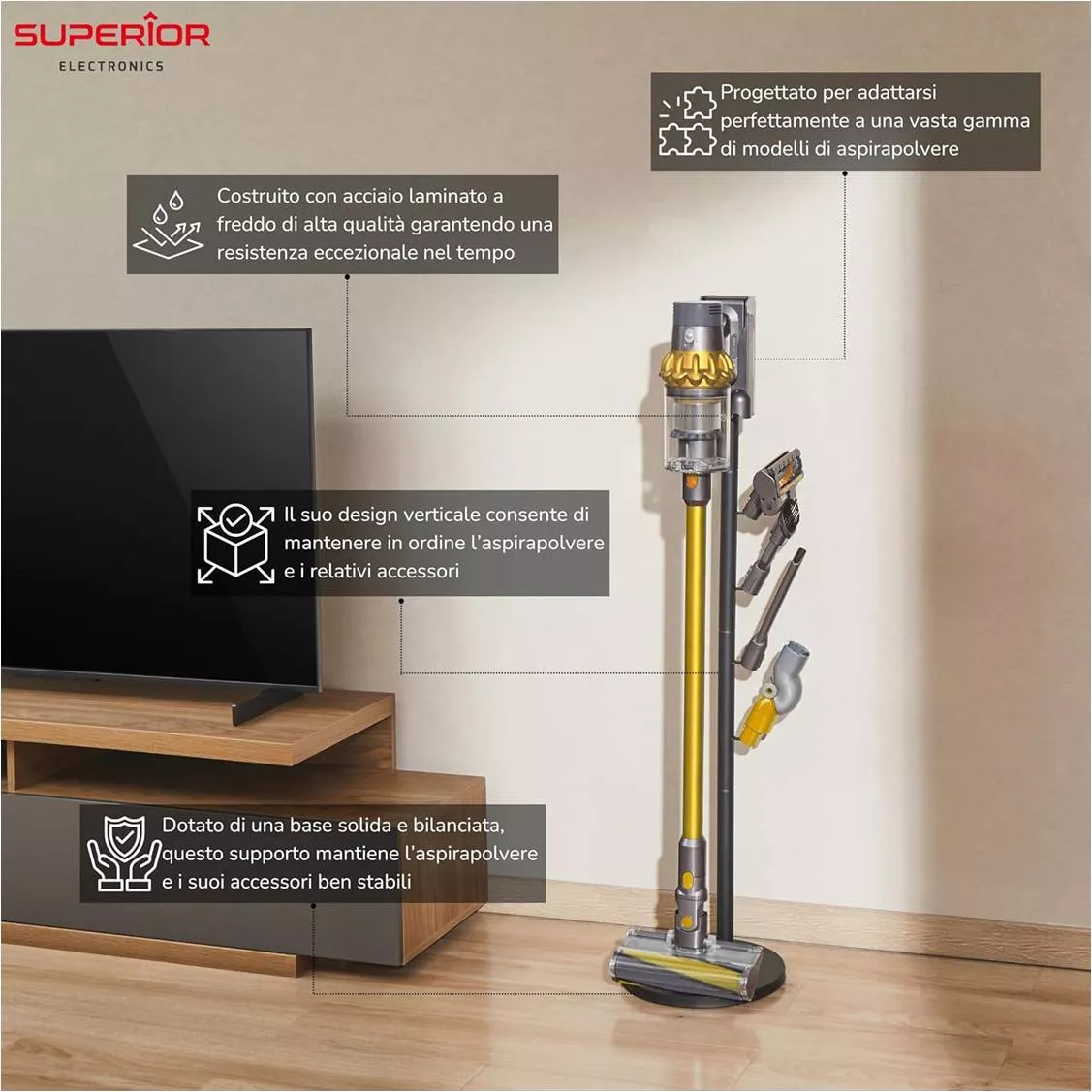 Soporte para Aspiradoras Universal Tipo Escoba SUPSVB001