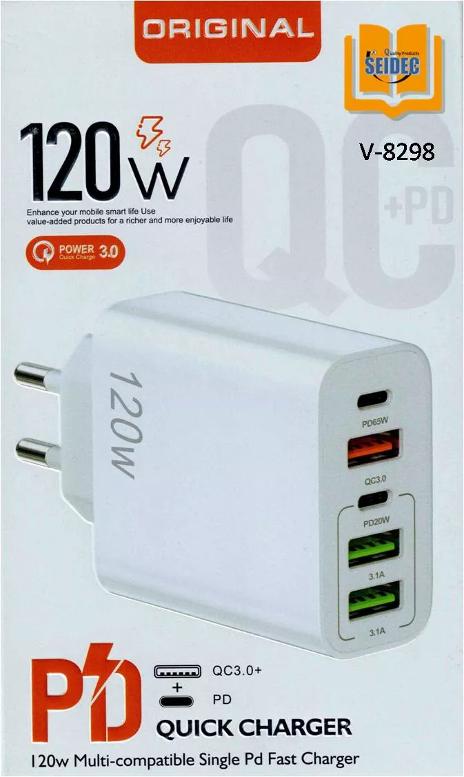 Cargador Rapido 120Wts Salida 5 Puertos USB