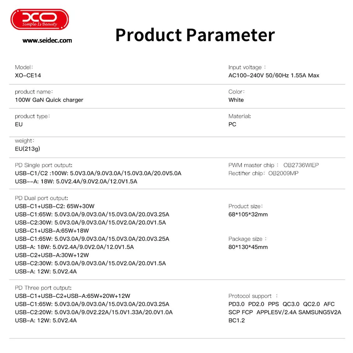 Cargador de Red XO-CE14 100W